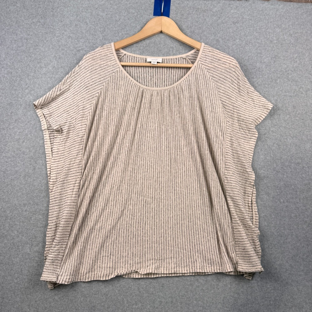 J Jill Pure Jill Top Womens XL Petite Beige‎ Striped Linen Blend Beachy Granola